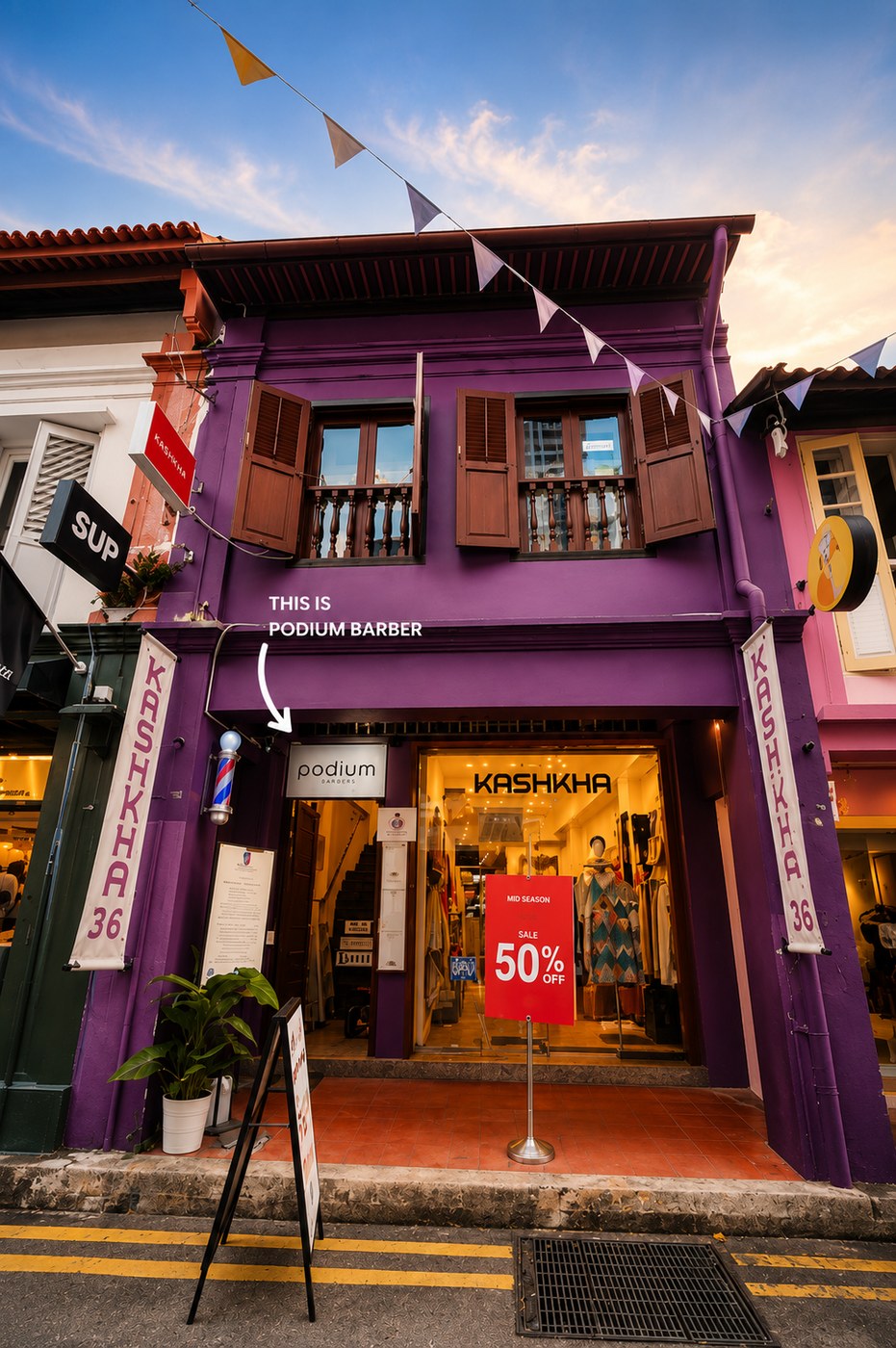 Interior of The Podium Salon & Barber .Co at Haji Lane